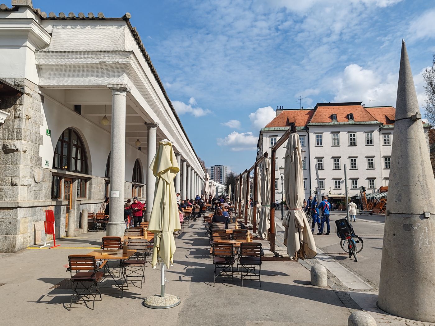Outdoor café tables at Ljubljana Central Market